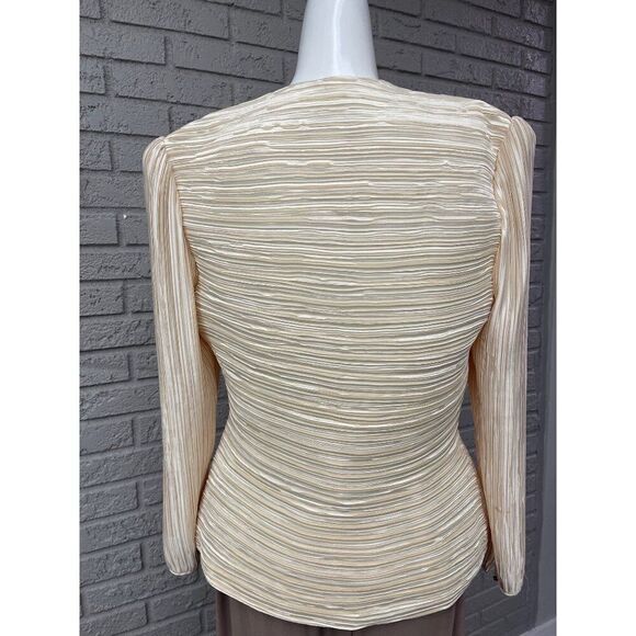 Formal Threads Women Cream Crinkle Blouse With Faux Pearls / Gold Beads - Picture 5 of 11